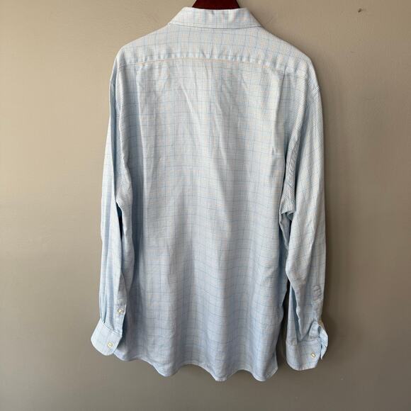 Peter Millar Mens Button Down Shirt Powder Blue Plaid Cotton Sz XL Easter Spring - Picture 2 of 11